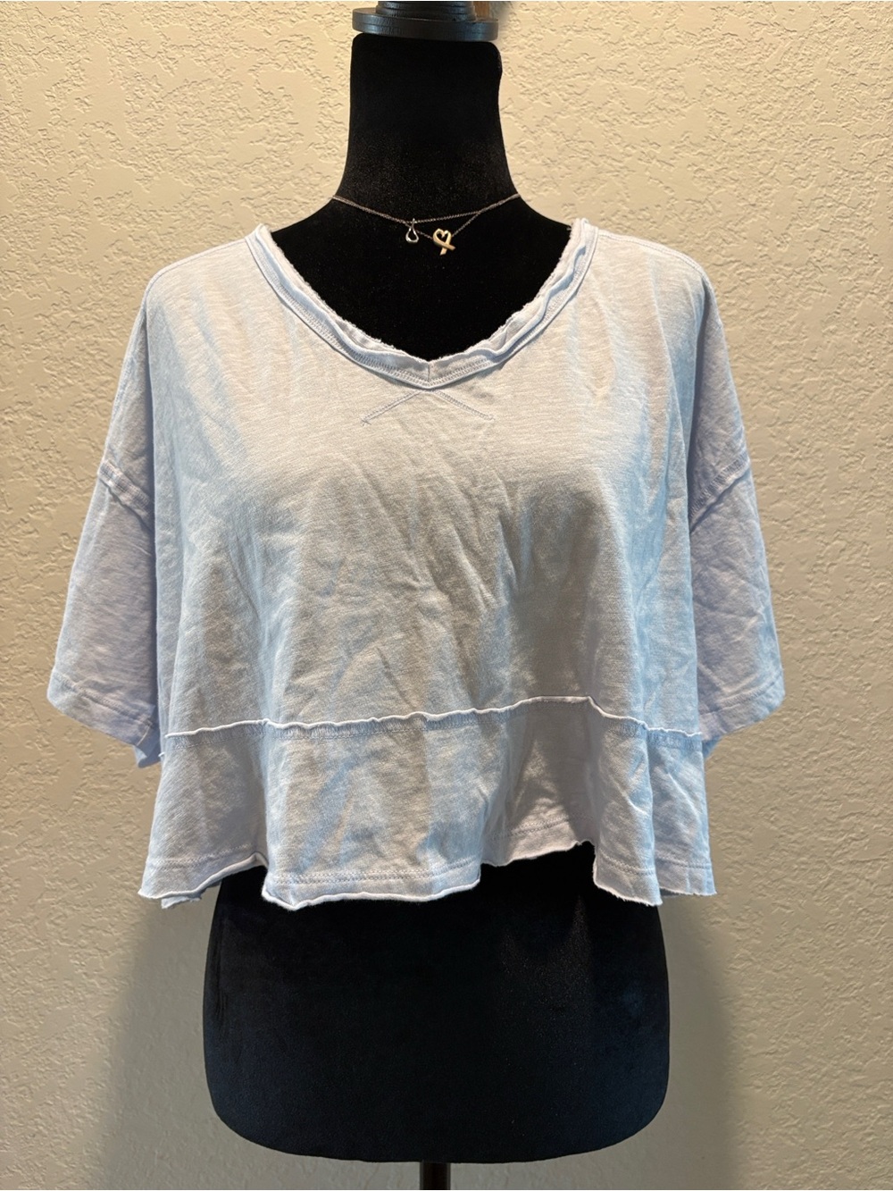 Aerie Light Blue Cropped V-Neck Loose Women's Top NWT